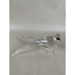 VTG Hand Blown Art Glass Pheasant /Bird Figures Pink Clear 6”Long‎ Chipped Read